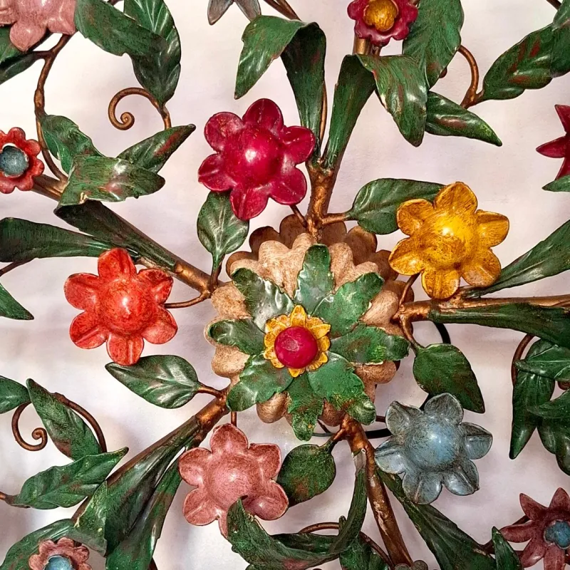Pamono 5-Light Ceiling or Wall Lamp with Red, Yellow and Blue Flowers and Leaves, Italy, 1970s> Ceiling Lights
