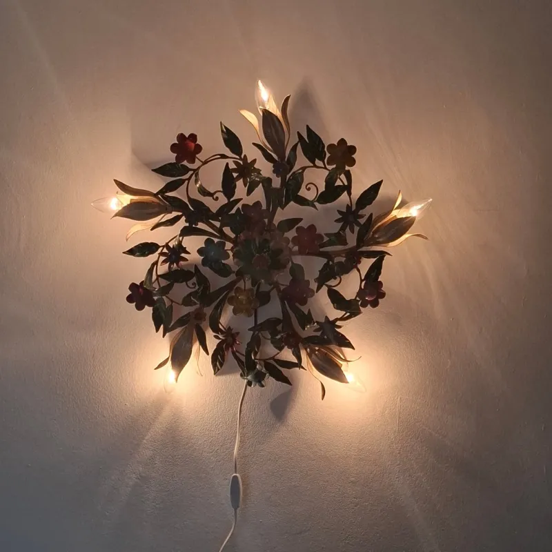 Pamono 5-Light Ceiling or Wall Lamp with Red, Yellow and Blue Flowers and Leaves, Italy, 1970s> Ceiling Lights