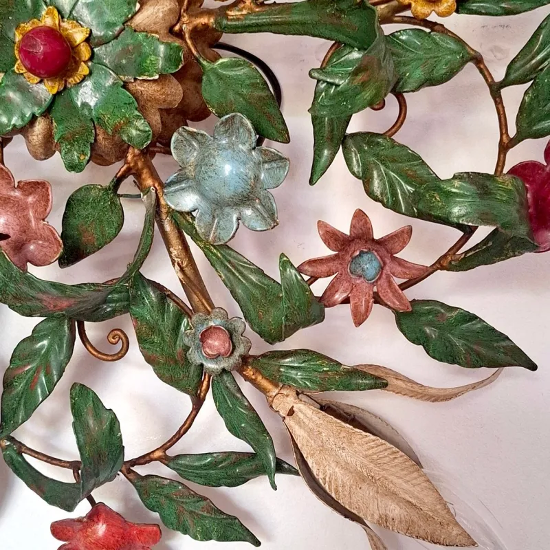 Pamono 5-Light Ceiling or Wall Lamp with Red, Yellow and Blue Flowers and Leaves, Italy, 1970s> Ceiling Lights
