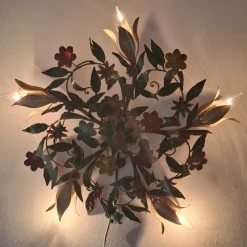 Pamono 5-Light Ceiling or Wall Lamp with Red, Yellow and Blue Flowers and Leaves, Italy, 1970s><noscript><img width=