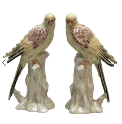 New Pamono Light Green and Yellow Porcelain Parrots by Gand & C, Set of 2
