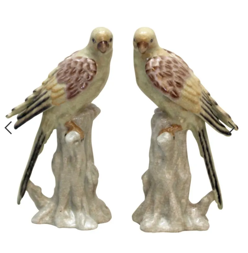 New Pamono Light Green and Yellow Porcelain Parrots by Gand & C, Set of 2