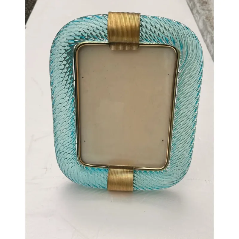 Best Pamono Light-Blue Torchon Picture Frame in Murano Glass by Simoeng