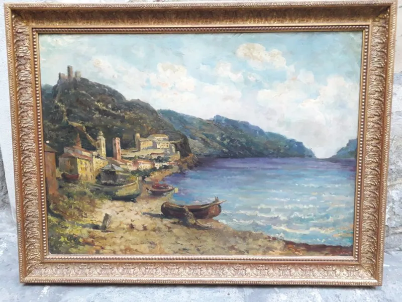 Sale Pamono Ligurian Coast, Italy, 1950s, Oil on Cardboard