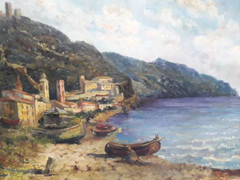 Sale Pamono Ligurian Coast, Italy, 1950s, Oil on Cardboard