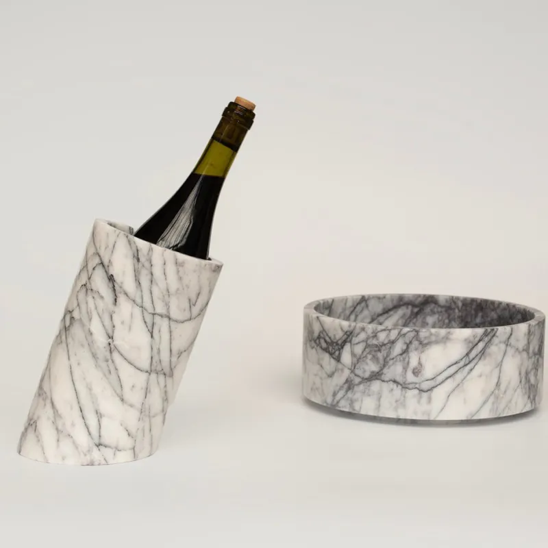 Pamono Lilac White Marble Angled Wine Cooler from Kiwano Concept> Tabletop|Ice Buckets & Wine Coolers