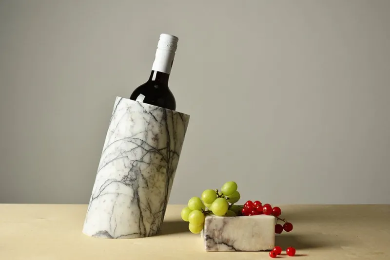 Pamono Lilac White Marble Angled Wine Cooler from Kiwano Concept> Tabletop|Ice Buckets & Wine Coolers