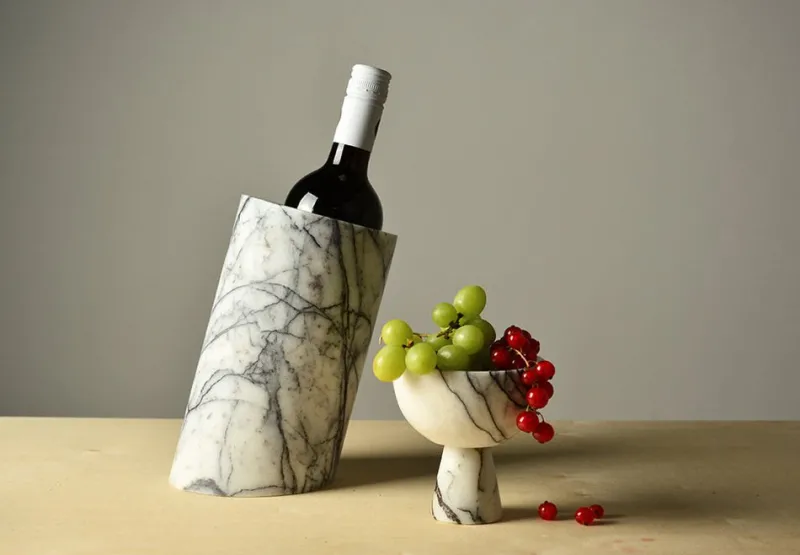 Pamono Lilac White Marble Angled Wine Cooler from Kiwano Concept> Tabletop|Ice Buckets & Wine Coolers
