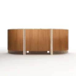 Online Pamono Lily Rounded Credenza in Honed Unfilled Navona Travertine and Oak by Fred&Juul