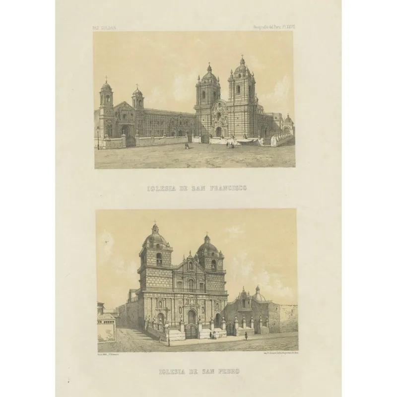 New Pamono Lima Church of San Francisco and Church of San Pedro, 1865, Lithograph on Paper
