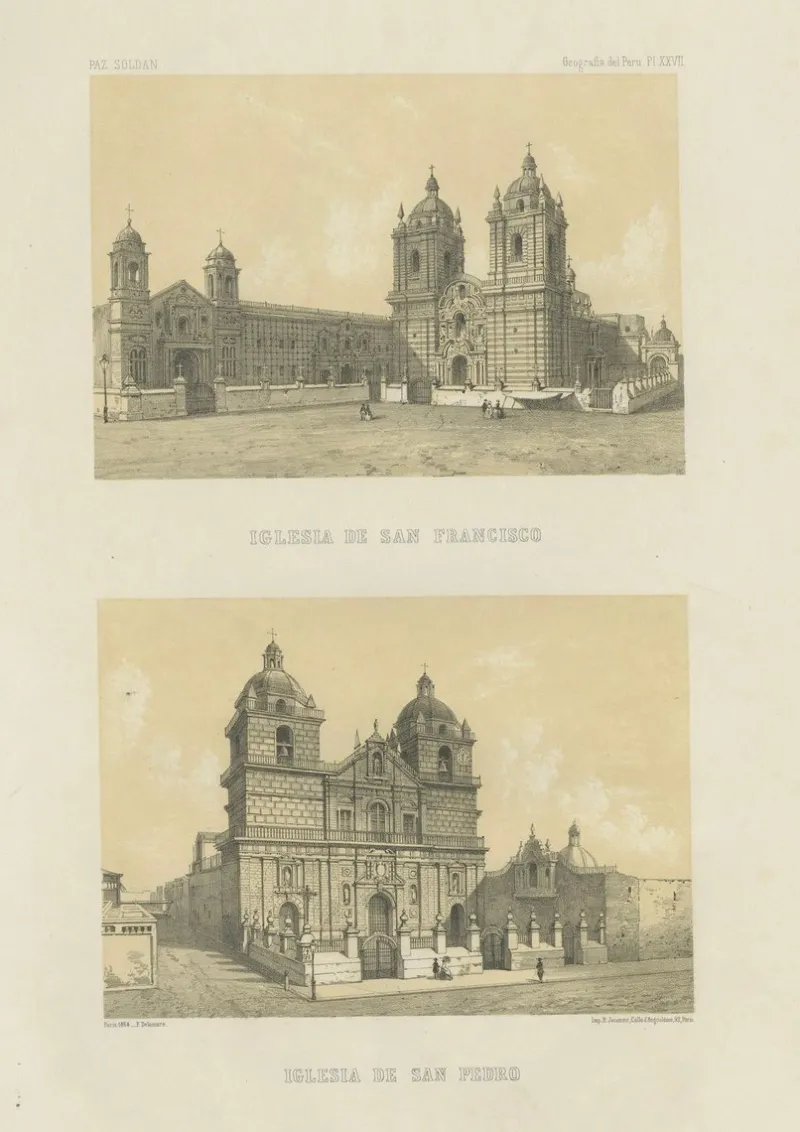 New Pamono Lima Church of San Francisco and Church of San Pedro, 1865, Lithograph on Paper