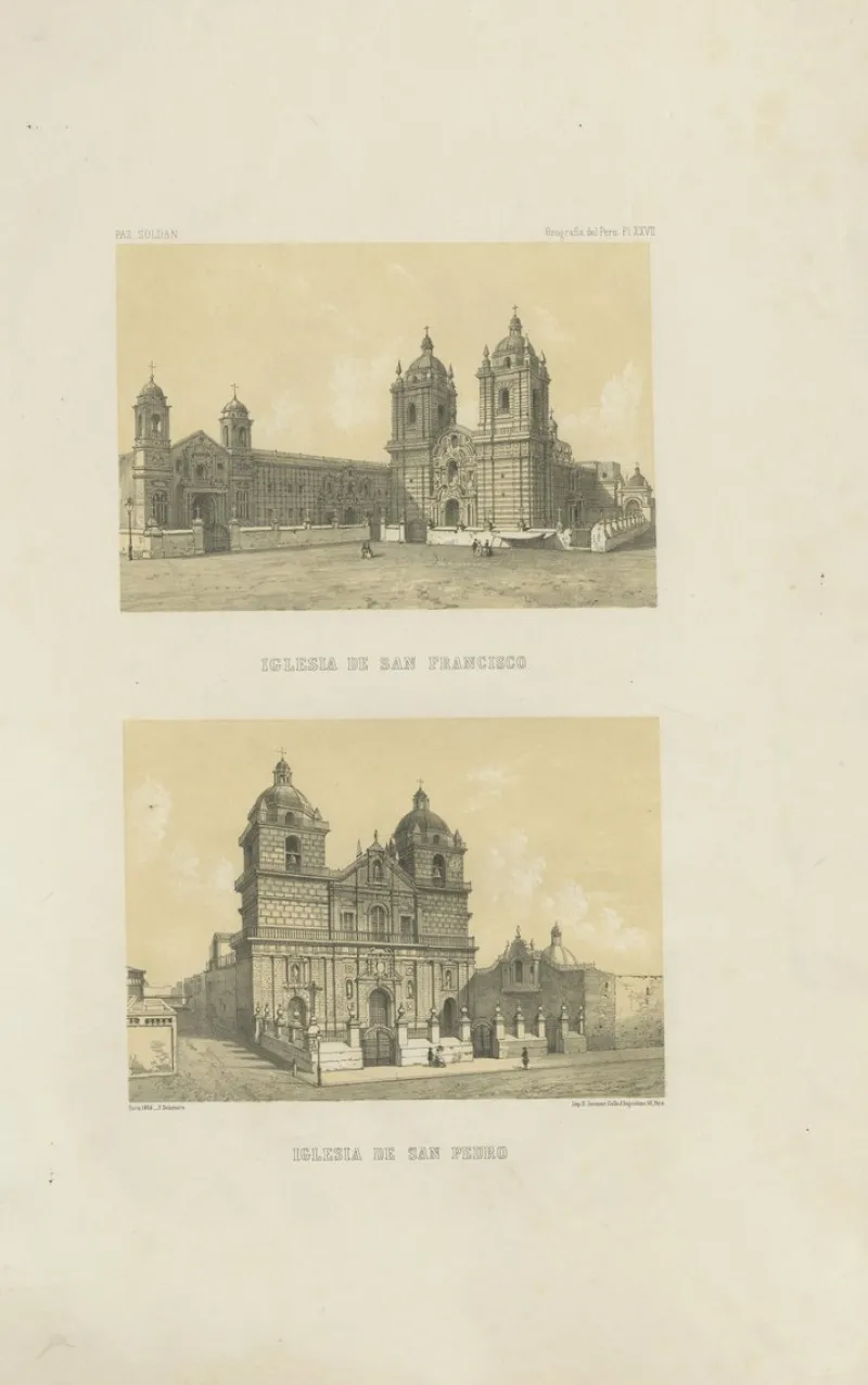 New Pamono Lima Church of San Francisco and Church of San Pedro, 1865, Lithograph on Paper