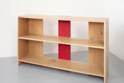 Pamono Limed Oak and Red Aluminium Bookcase by Paul Kelley> Storage