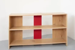 Pamono Limed Oak and Red Aluminium Bookcase by Paul Kelley><noscript><img width=