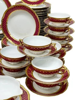 Sale Pamono Limoges Dinner Service in Polished Gilding with Agate from Raynaud & Co., Set of 199
