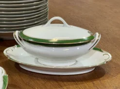 Pamono Limoges Porcelain Dinner Service in Green and Gold, 1960s, Set of 42><noscript><img width=