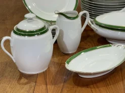 Pamono Limoges Porcelain Dinner Service in Green and Gold, 1960s, Set of 42><noscript><img width=