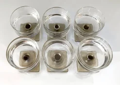 Clearance Pamono Linear Smoke Berlin Cups in 24% Lead Crystal & Square Base George Butler Jensen for Rosenthal, Set of 6