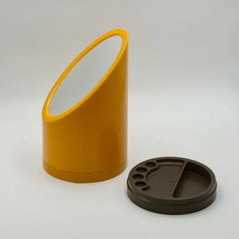 Pamono Lipstick Table Mirror in Yellow Plastic, 1970s> Mirrors