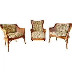 Online Pamono Living Room Set in Fake Bamboo and Rattan from Giorgetti Italia, 1970s, Set of 3