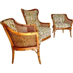 Online Pamono Living Room Set in Fake Bamboo and Rattan from Giorgetti Italia, 1970s, Set of 3