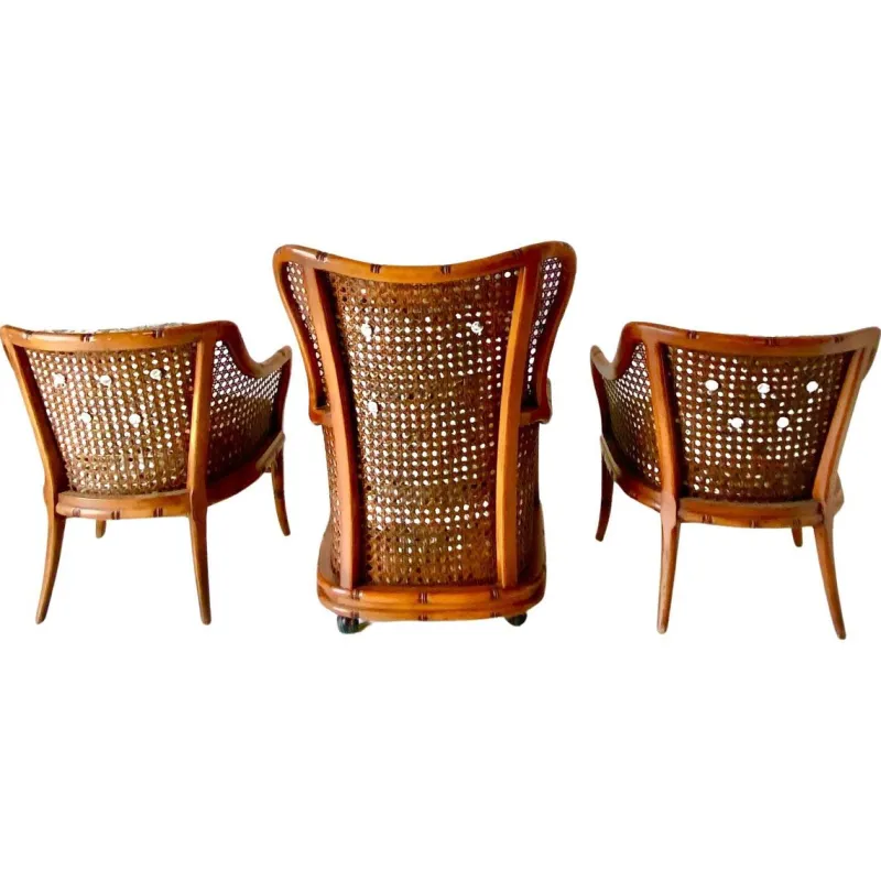 Online Pamono Living Room Set in Fake Bamboo and Rattan from Giorgetti Italia, 1970s, Set of 3