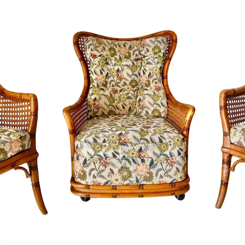 Online Pamono Living Room Set in Fake Bamboo and Rattan from Giorgetti Italia, 1970s, Set of 3
