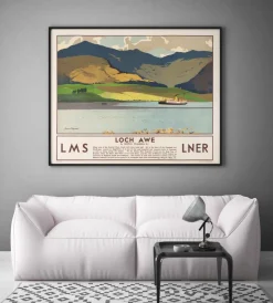 Pamono LMS LNER Loch Awe Travel Poster attributed to Norman Wilkinson, 1930s><noscript><img width=