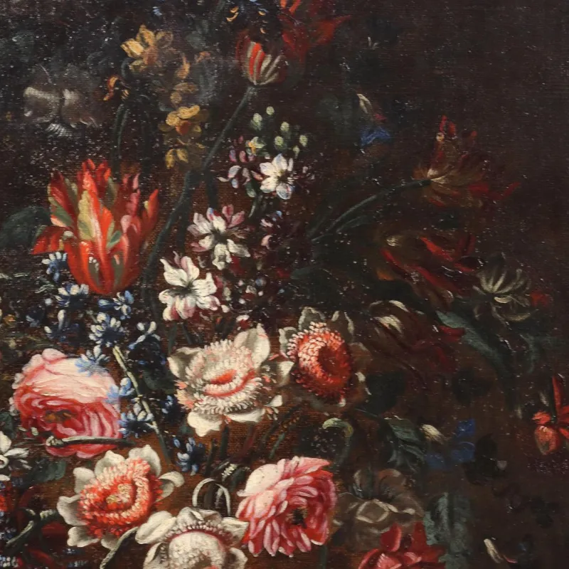 Outlet Pamono Lombard School Artist, Still Life with Flowers and Pumpkins, Late 1600s, Oil on Canvas, Framed