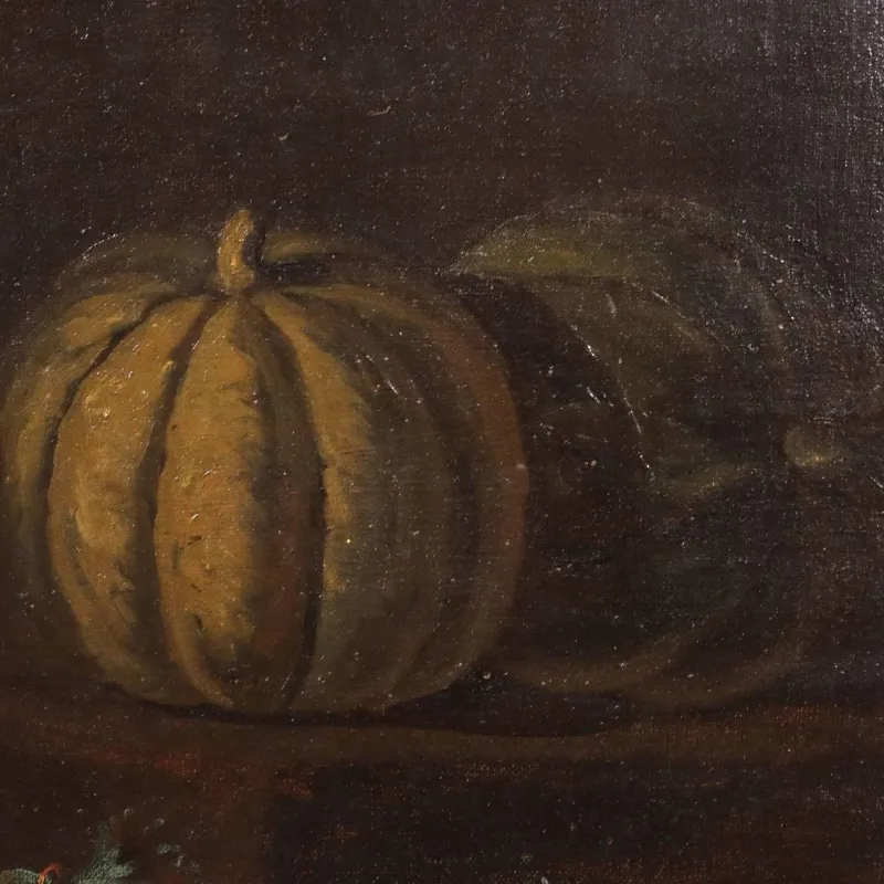 Outlet Pamono Lombard School Artist, Still Life with Flowers and Pumpkins, Late 1600s, Oil on Canvas, Framed