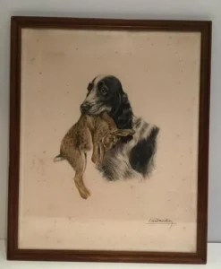 Hot Pamono Léon Danchin, English Setter and Rabbit, 1920s, Colored Lithograph