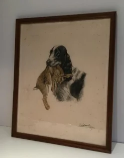 Hot Pamono Léon Danchin, English Setter and Rabbit, 1920s, Colored Lithograph