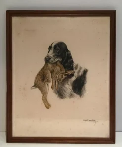 Hot Pamono Léon Danchin, English Setter and Rabbit, 1920s, Colored Lithograph