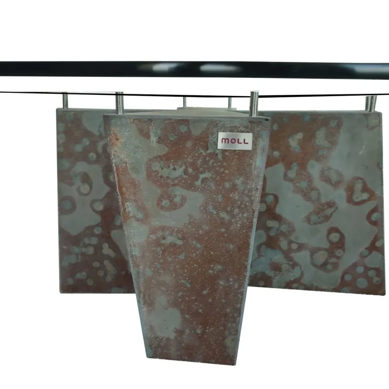 Outlet Pamono London Coffee Table in Brazilian Oxide Slate with Metal Details and Glass Top by Joaquín Moll for Creaciones Moll