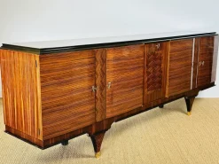 Pamono Long Art Deco Sideboard in Macassar and Zebrano by André Arbus, 1940><noscript><img width=