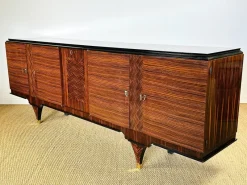 Pamono Long Art Deco Sideboard in Macassar and Zebrano by André Arbus, 1940><noscript><img width=