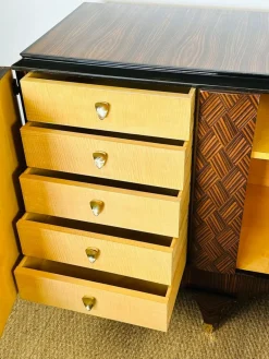 Pamono Long Art Deco Sideboard in Macassar and Zebrano by André Arbus, 1940><noscript><img width=
