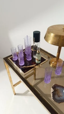 Pamono Long Drink Tumbler Glasses & Jug Set in Pale Lilac Bark Glass in the style of Whitefriars & Geoffrey Baxter, 1960s, Set of 7><noscript><img width=