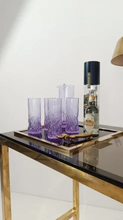 Pamono Long Drink Tumbler Glasses & Jug Set in Pale Lilac Bark Glass in the style of Whitefriars & Geoffrey Baxter, 1960s, Set of 7><noscript><img width=