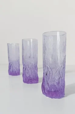 Pamono Long Drink Tumbler Glasses & Jug Set in Pale Lilac Bark Glass in the style of Whitefriars & Geoffrey Baxter, 1960s, Set of 7><noscript><img width=