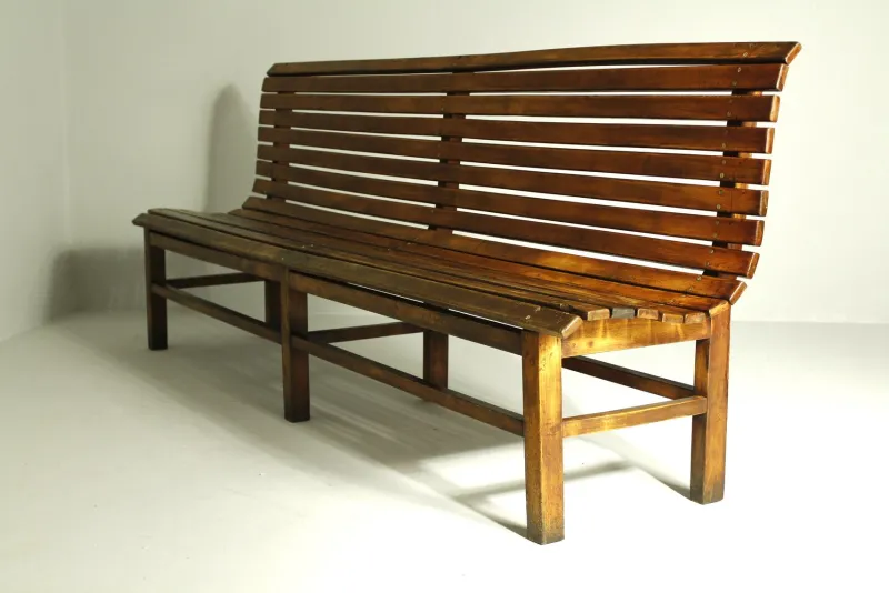 Pamono Long Indoor Railway Station Bench in Beech, 1930> Benches