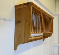 Pamono Long Pine Wall Hanging Plate Draining Rack, 1960s><noscript><img width=