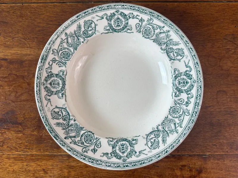 Pamono Longwy Iron Land Service, 1890, Set of 60> Dinner Plates & Bowls