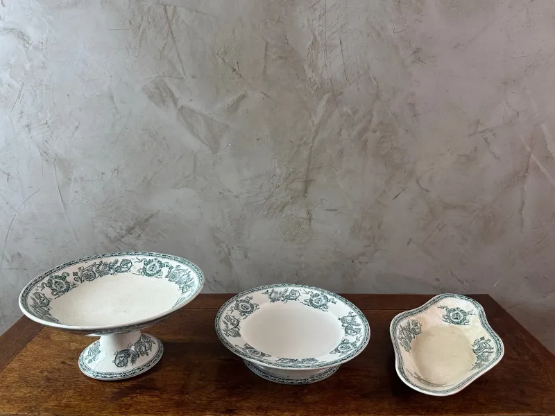 Pamono Longwy Iron Land Service, 1890, Set of 60> Dinner Plates & Bowls