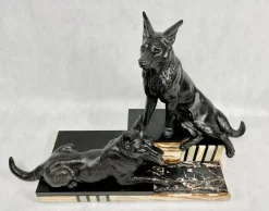 Pamono Louis Albert Carvin, Art Deco German Shepherds, 1920s, Zinc & Lead Alloy><noscript><img width=