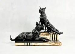 Pamono Louis Albert Carvin, Art Deco German Shepherds, 1920s, Zinc & Lead Alloy><noscript><img width=