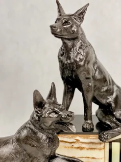 Pamono Louis Albert Carvin, Art Deco German Shepherds, 1920s, Zinc & Lead Alloy><noscript><img width=
