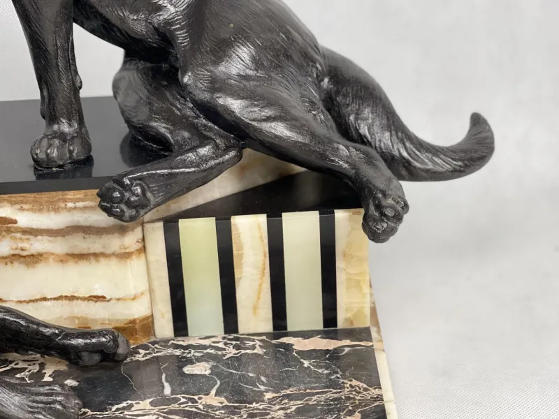 Pamono Louis Albert Carvin, Art Deco German Shepherds, 1920s, Zinc & Lead Alloy> Art Deco|Sculpture