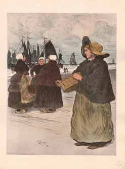 Sale Pamono Louis Borgex, Les Sardinières, 1898, Original Lithograph