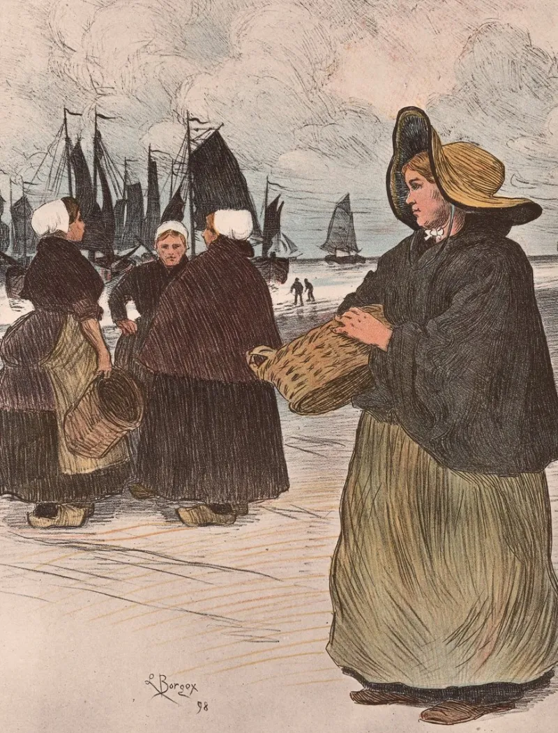 Sale Pamono Louis Borgex, Les Sardinières, 1898, Original Lithograph